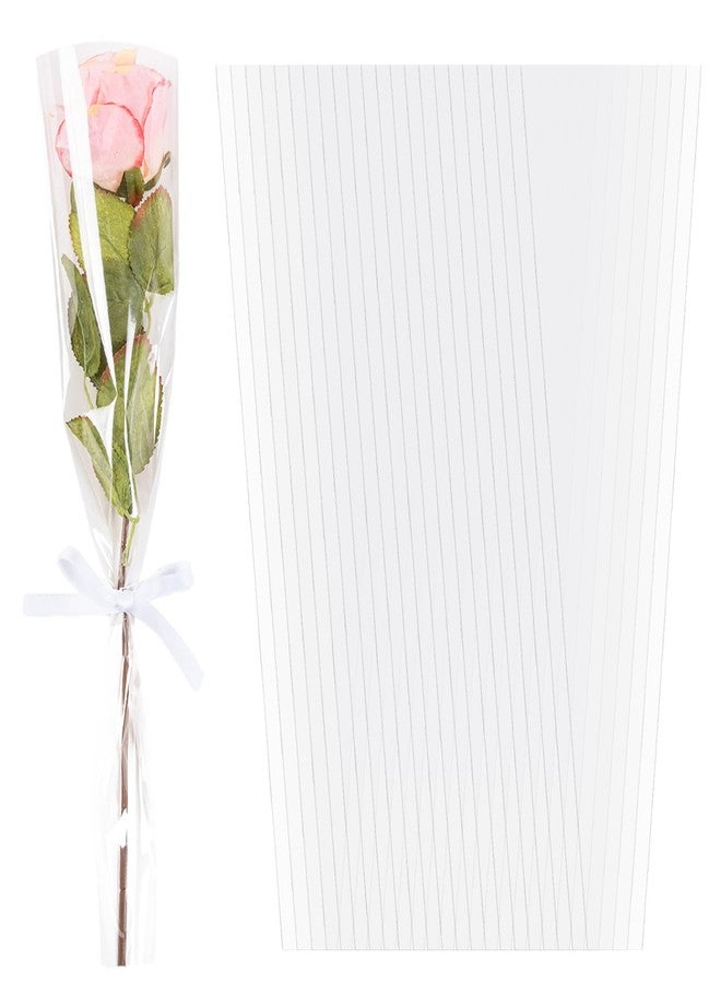 CIPOWM 100pcs Single Rose Sleeves Clear Single Flower Wrapping Bag Florist Bouquet Packaging Bags Flower Sleeves for Floral Arrangement Supply Wedding Birthday Valentines Day Party Supply (Clear) - Image 1